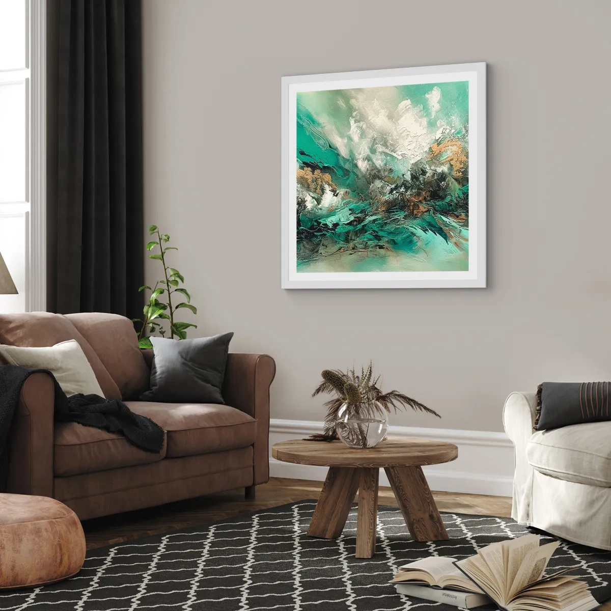 Poster in white frmae - Emerald and Black Lump - 60x60 cm