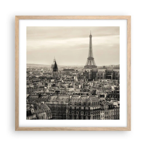 Poster in light oak frame - Over the Roofs of Paris - 50x50 cm
