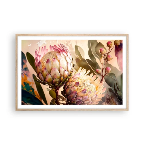Poster in light oak frame - Tender Caress - 91x61 cm