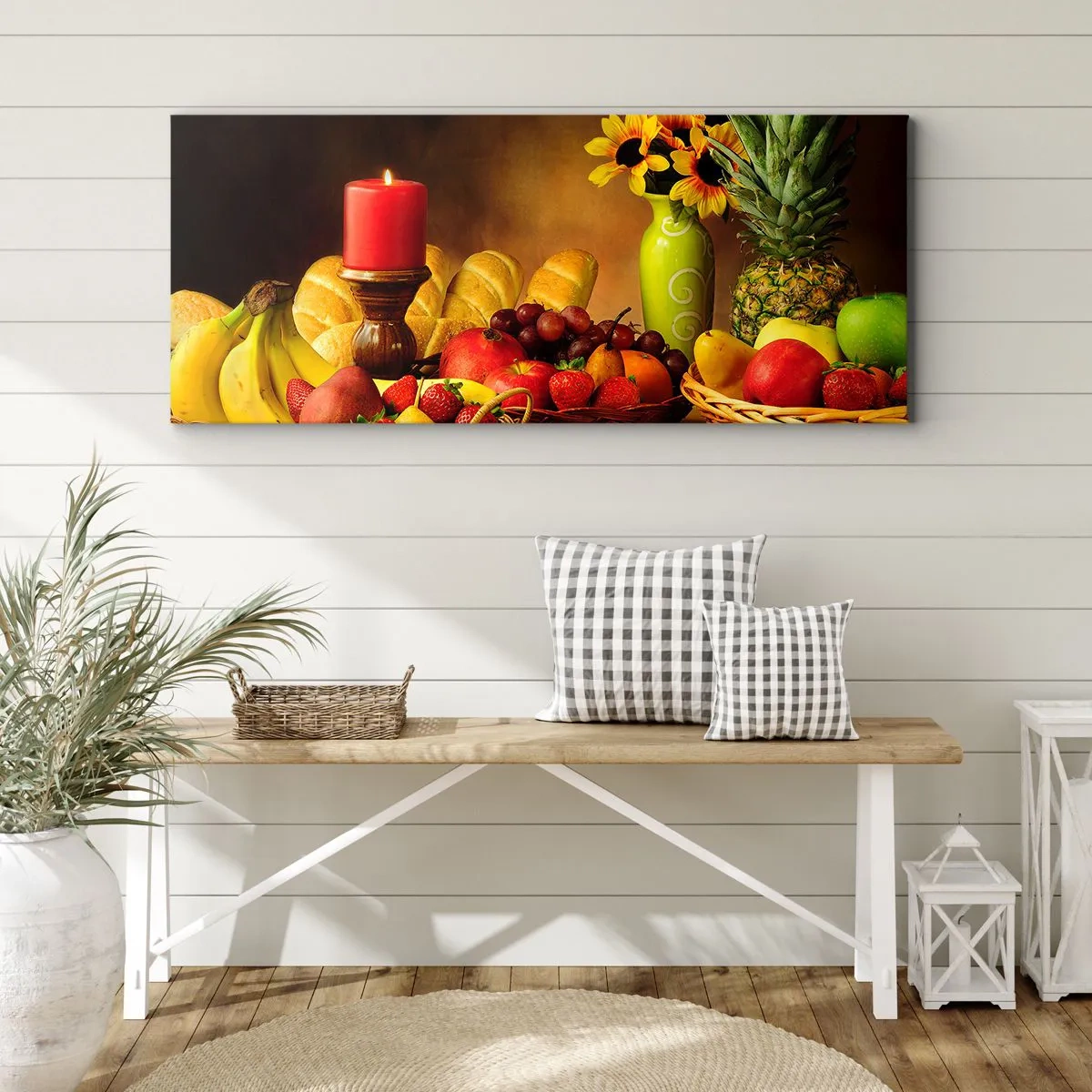 Canvas picture - Still Nature with Bread and Fruit - 160x50 cm
