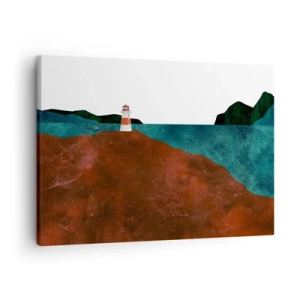 Canvas picture - A lighthouse against the backdrop of mountains and the sea - 70x50cm - Gazing at the Sea - Modern wall decoration for the living room and bedroom ARTTOR