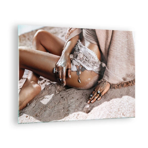 Glass picture - Female silhouette on a sandy beach - 70x50cm - Thrown Out by the Waves - Modern wall decoration for the living room and bedroom ARTTOR