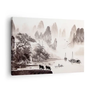 Canvas picture - A picturesque Asian-style landscape with misty mountains - 70x50cm - Everyday Life in the East - Modern wall decoration for the living room and bedroom ARTTOR