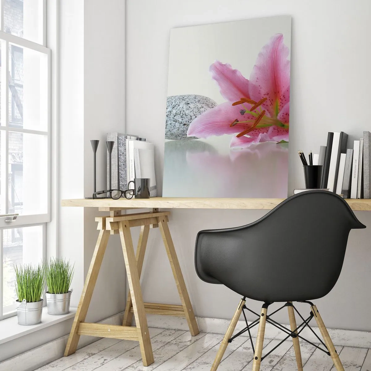 Glass picture - Study in Pink, Grey and White - 50x70 cm