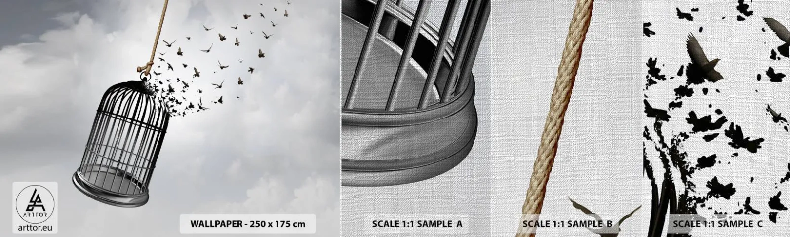 Photo Wallpaper Sample Premium Canvas - Faith…Hope…Freedom! - Abstraction, Birds, Piece - 100x30 cm