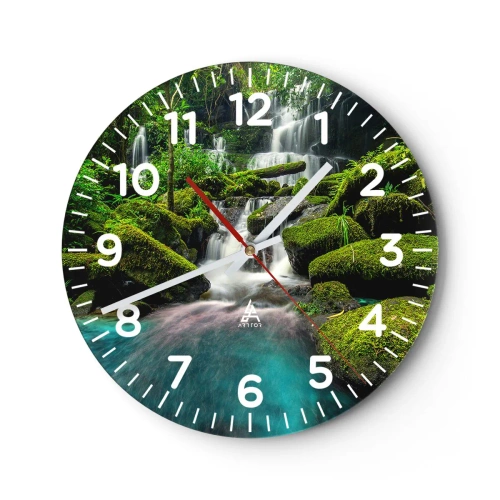 Wall clock - Clock on glass - Turquoise, Sapphire and Silver - 30x30 cm