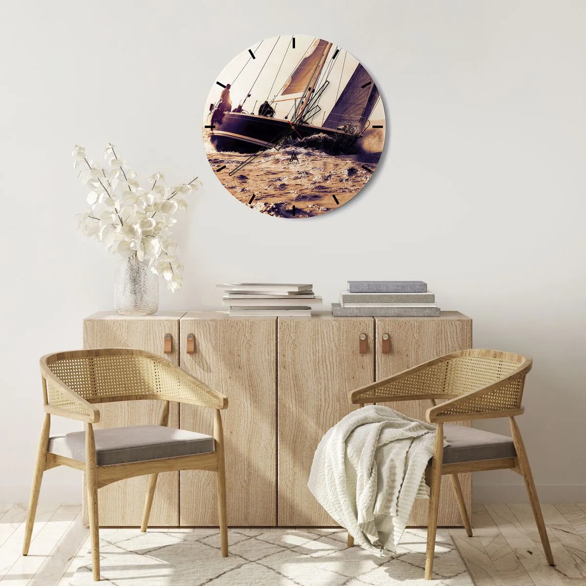 Wall clock - Clock on glass - Sail, Sailor - 40x40 cm