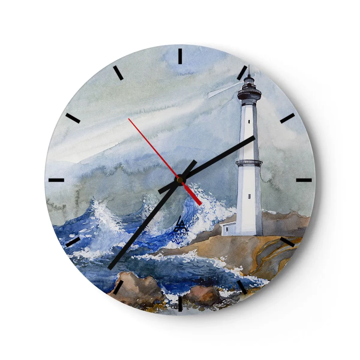 Wall clock - Clock on glass - A lighthouse above a stormy sea - 30x30cm - Against Darkness and Storm - Modern wall decoration for the living room, kitchen, and bedroom ARTTOR