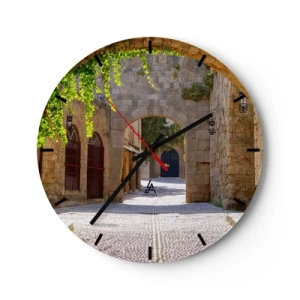 Wall clock - Clock on glass - A stone arch with vegetation on a Mediterranean street - 30x30cm - Procession Is on Its Way - Modern wall decoration for the living room, kitchen, and bedroom ARTTOR