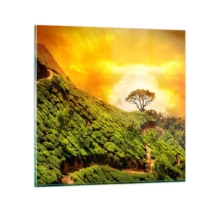 Glass picture - Winding Path, Green Slope - 30x30 cm