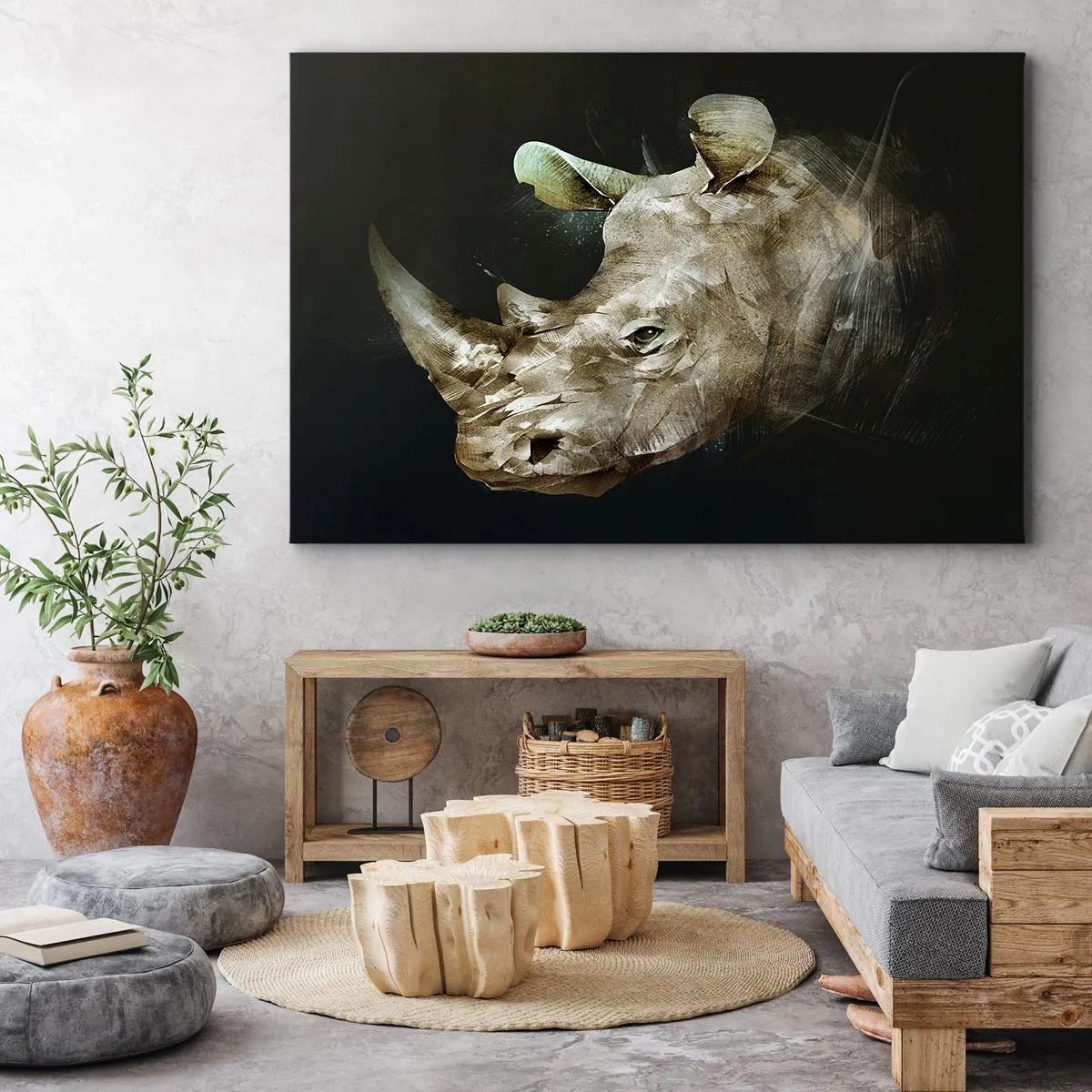 Canvas picture - Portrait of a rhinoceros in an artistic form - 70x50cm - Real Man Power - Modern wall decoration for the living room and bedroom ARTTOR