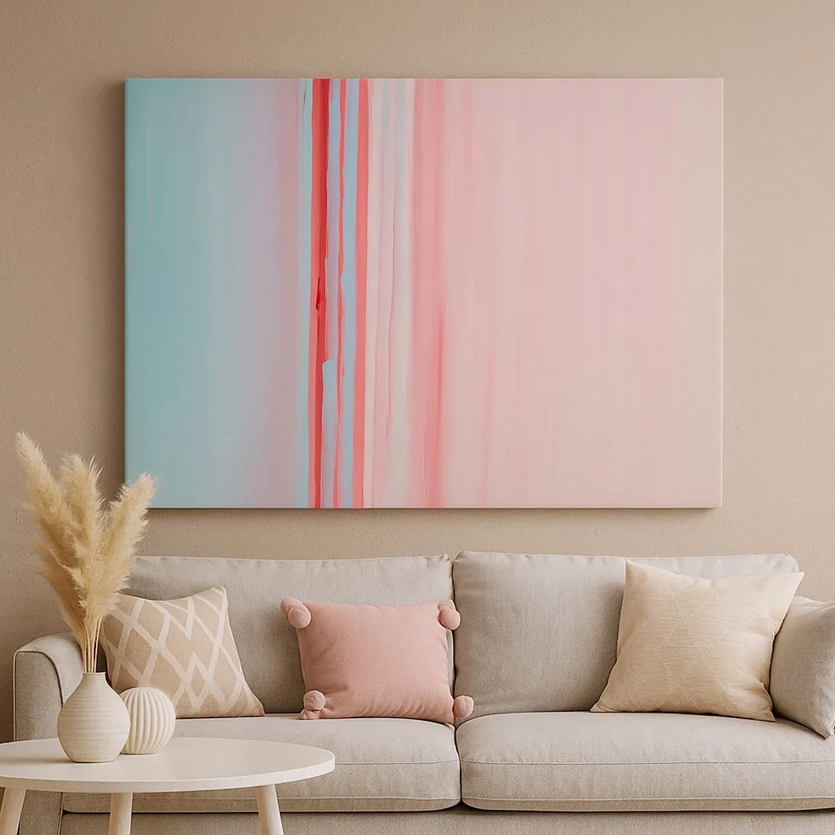 Canvas picture - Pastel lines in shades of pink and blue in a minimalist composition - 70x50cm - Abstract at Dawn - Modern wall decoration for the living room and bedroom ARTTOR