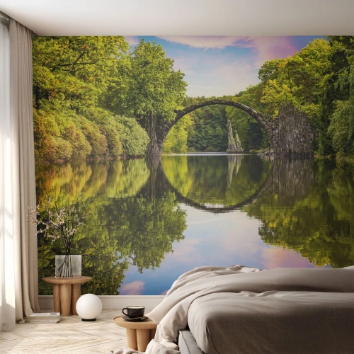 Custom Wallpaper Premium Canvas - At the Crossroads of Two Worlds - Landscape, River, Bridge