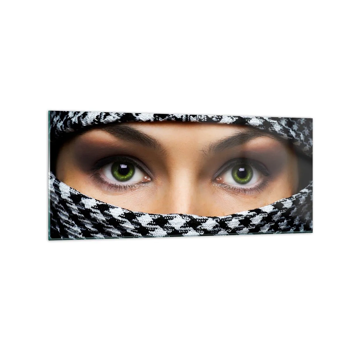 Glass picture - Portrait of Head-scarfed Beauty - 120x50 cm
