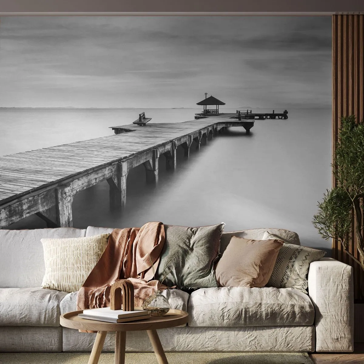 Self-Adhesive Photo Wallpaper Deluxe Sticker - Into the Distance - Landscape, Sea, Wooden Bridge - 250x175 cm