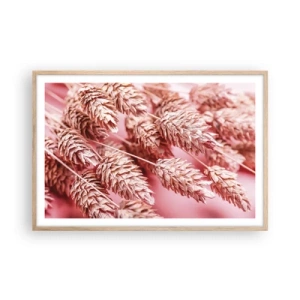 Poster in light oak frame - Flowery Cascade in Pink - 91x61 cm