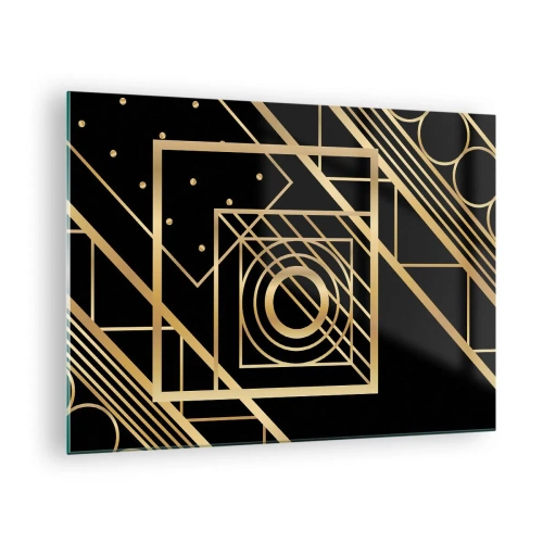 Glass picture - Golden geometric patterns on a black background - 70x50cm - Golden Geometry - Modern wall decoration for the living room and bedroom ARTTOR