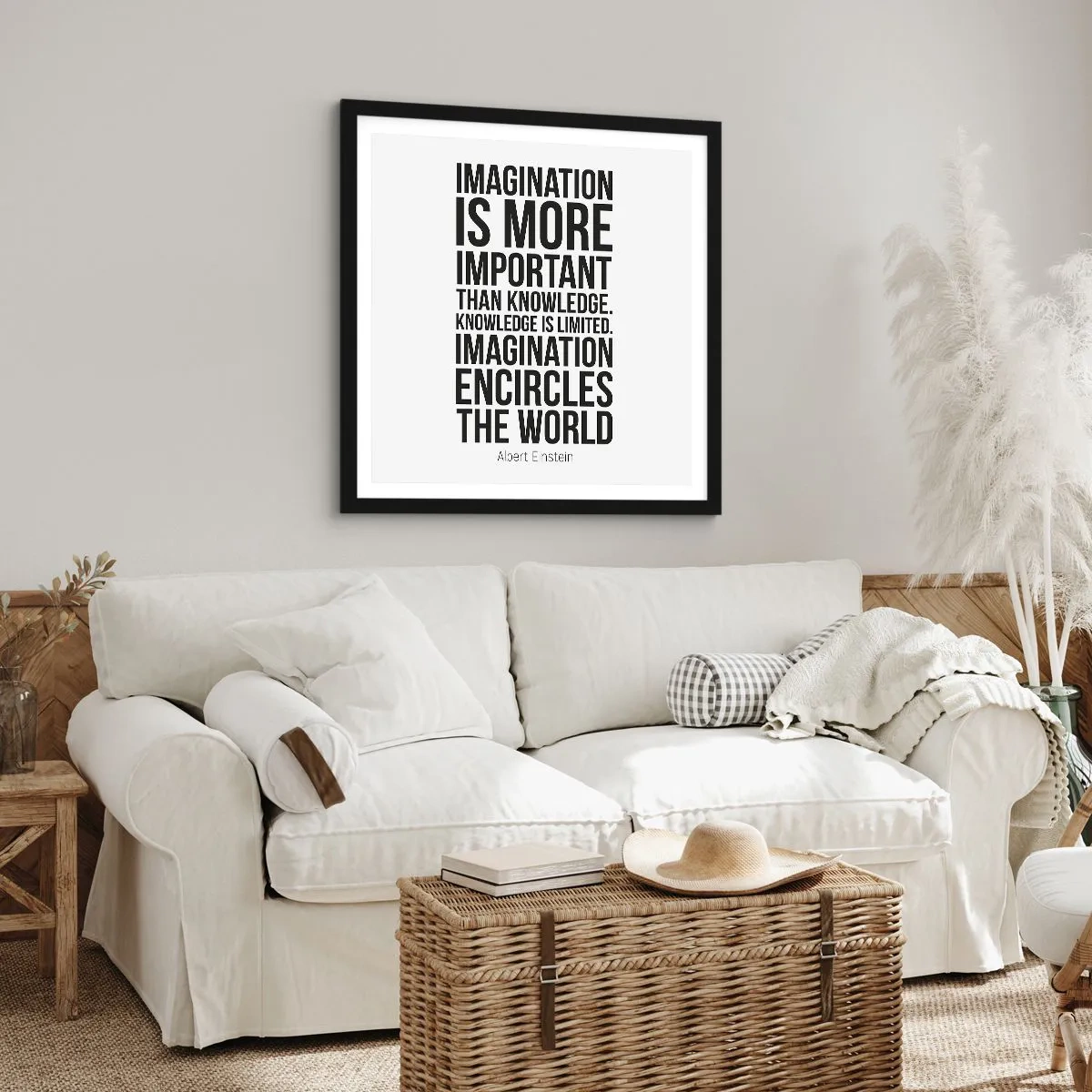 Poster in black frame - Einstein about Power of Imagination - 60x60 cm