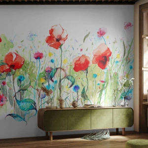 Photo Wallpaper Premium Canvas - Meadow in May - Flowers, Poppies, Garden - 350x256 cm