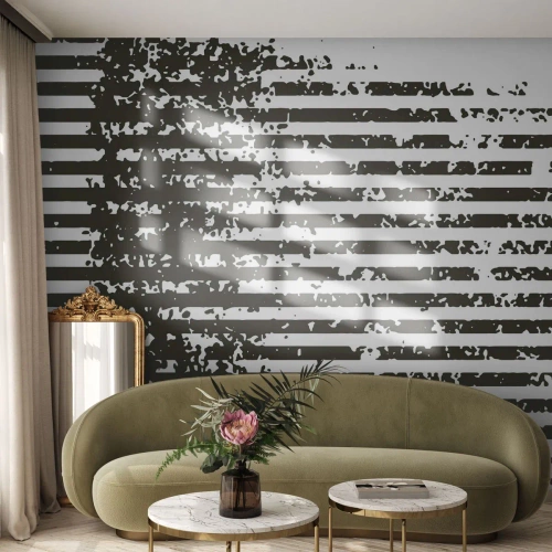Photo Wallpaper Standard Eco - Black stripes and textures in an abstract, industrial composition - 100x70cm - Rhythm and Noise - Modern wall decoration for the living room and bedroom ARTTOR