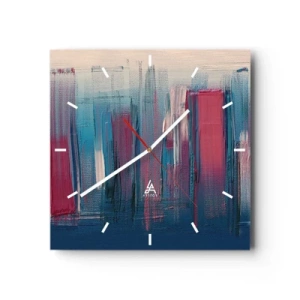 Wall clock - Clock on glass - Vertical Composition In Blue And Red - 30x30 cm