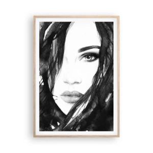 Poster in light oak frame - Portriat of a Lady in  Black and White - 70x100 cm