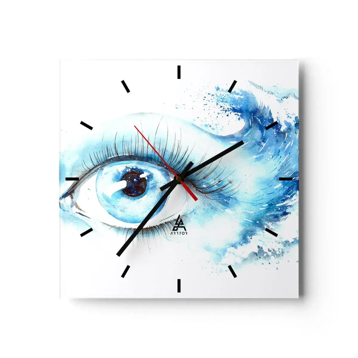 Wall clock - Clock on glass - Immerse in those Blue Eyes - 30x30 cm