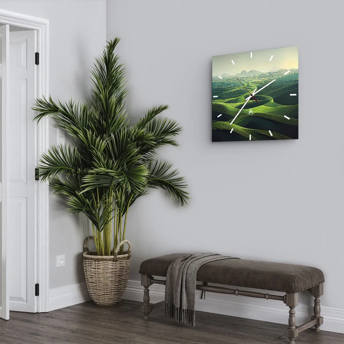 Wall clock - Clock on glass - In Green Valleys - 30x30 cm