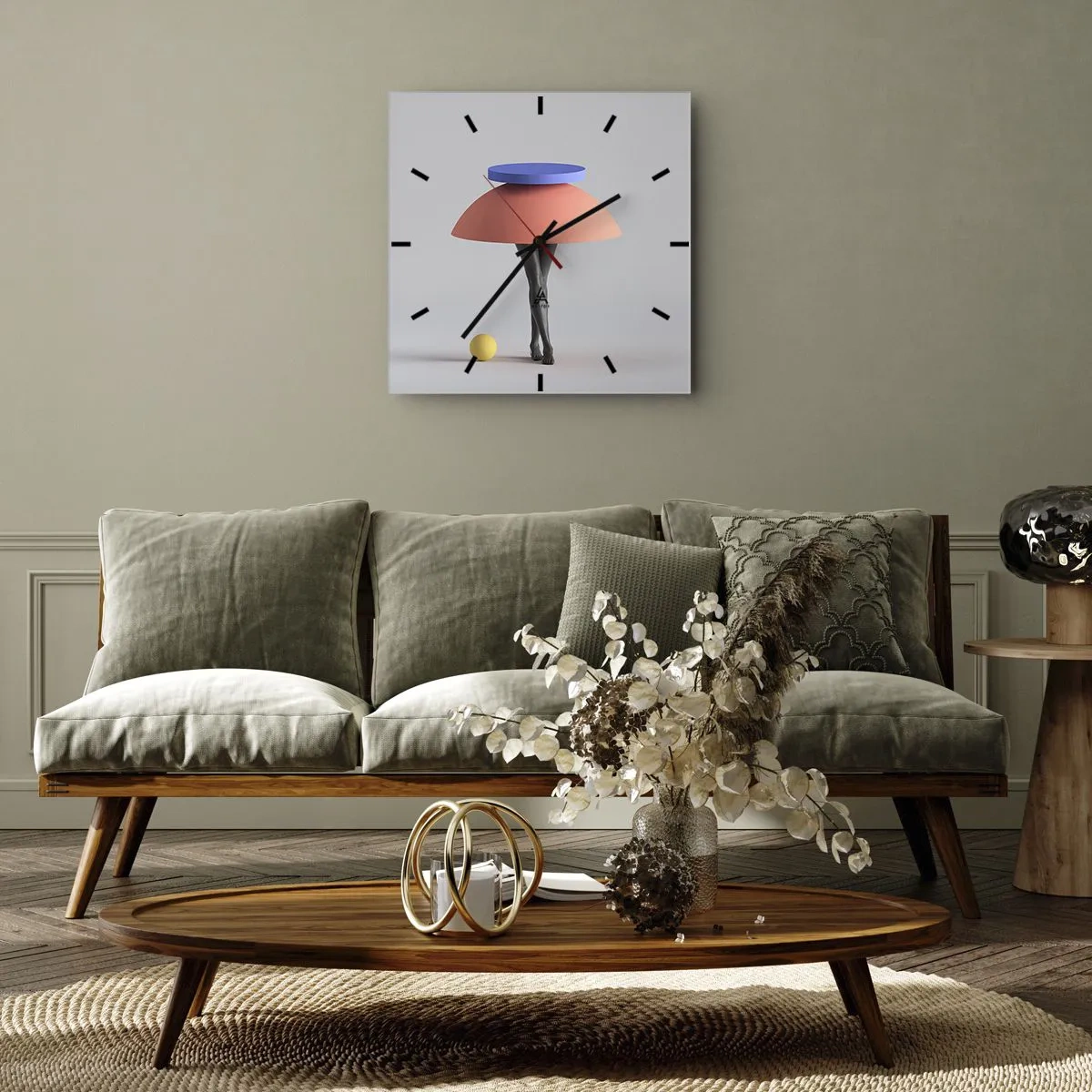 Wall clock - Clock on glass - Surrealistic Composition - 40x40 cm