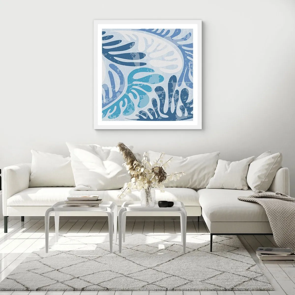 Poster in white frmae - Blue Ferns - 50x50 cm
