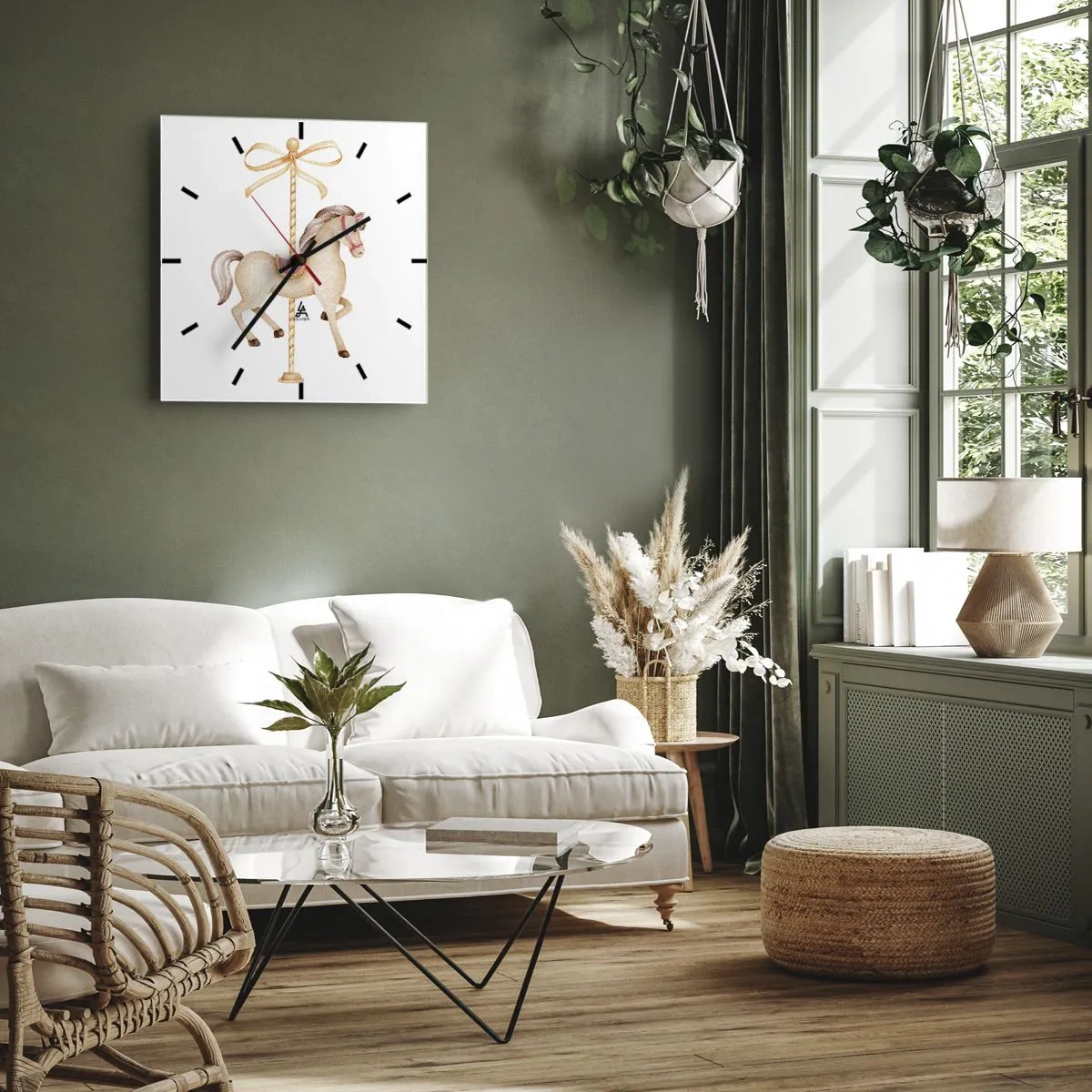 Wall clock - Clock on glass - Graceful Trot - 40x40 cm