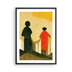 Poster in black frame - Geometric silhouettes of figures against the background of an abstract landscape - 50x70cm - Still a Long Way - Modern wall decoration for the living room and bedroom ARTTOR