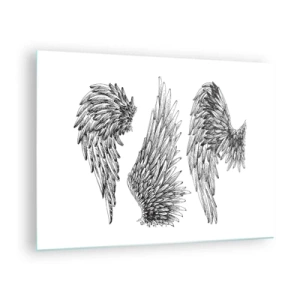 Glass picture - Angel wings in artistic black and white graphics - 70x50cm - You Can Be an Angel - Modern wall decoration for the living room and bedroom ARTTOR