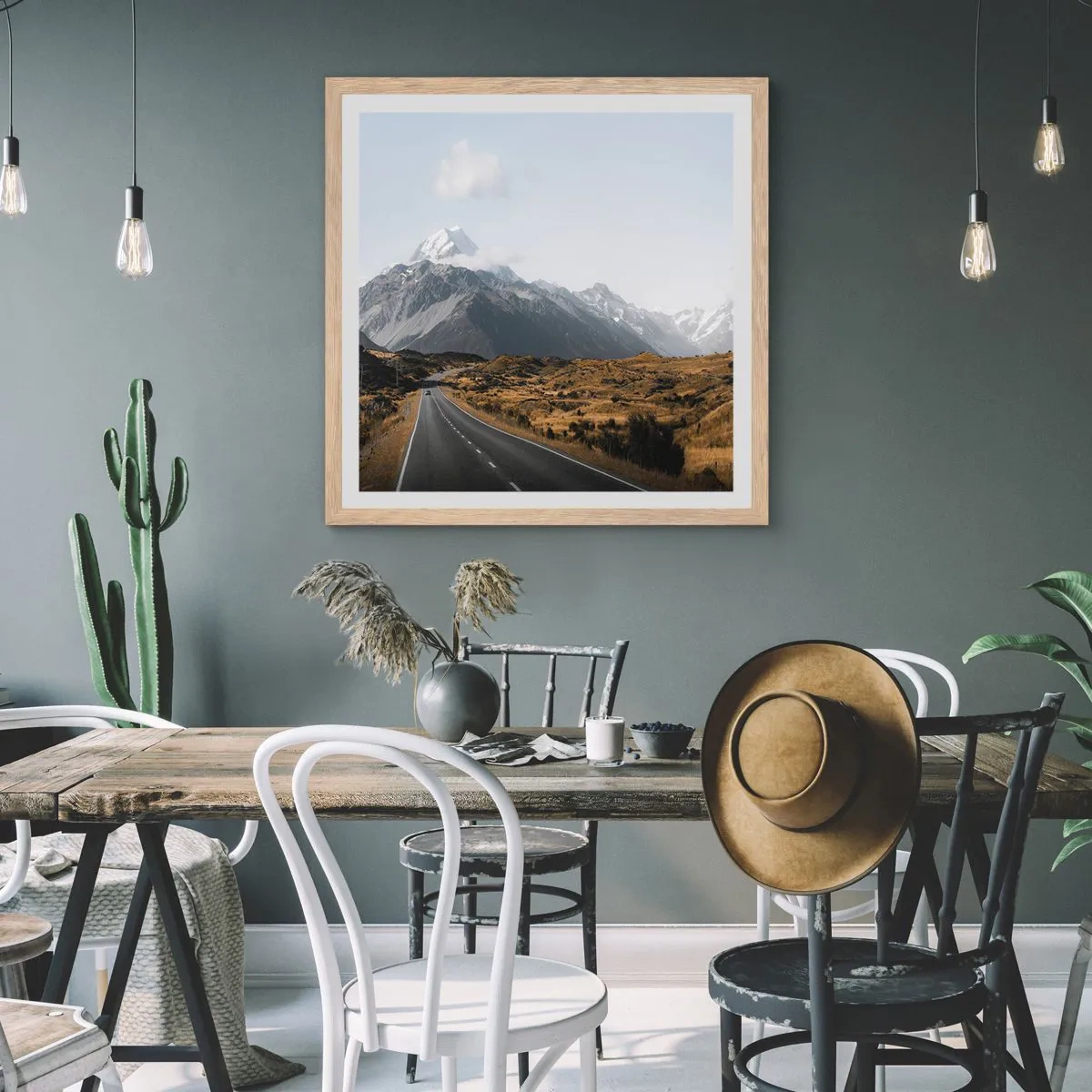 Poster in light oak frame - Road to the Heart of the Mountains - 60x60 cm