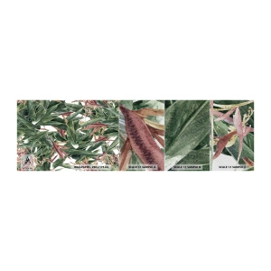 Photo Wallpaper Sample Premium Sand - Emerald and Lilac Thicket - Flowers, Hawaii, Leaves - 100x30 cm