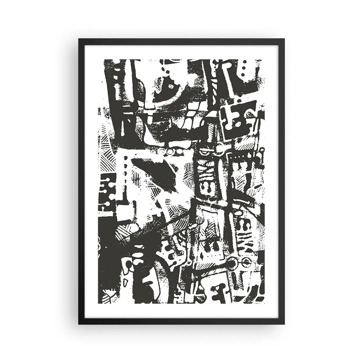 Poster in black frame - Black and white abstract graphic with geometric shapes - 50x70cm - Order or Chaos? - Modern wall decoration for the living room and bedroom ARTTOR