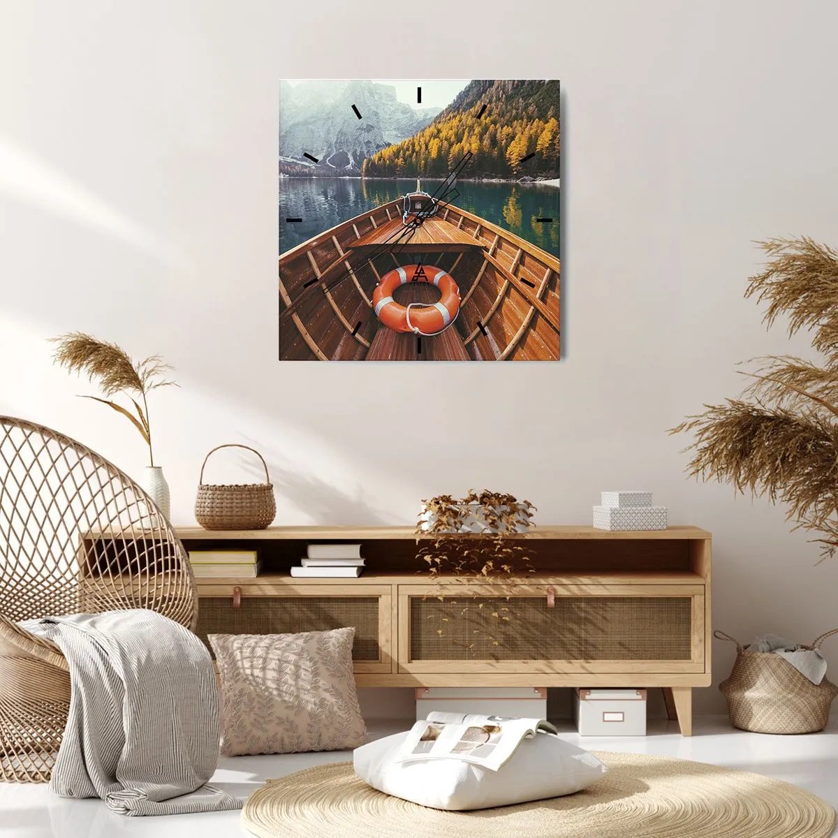 Wall clock - Clock on glass - Mountain Hike - 30x30 cm