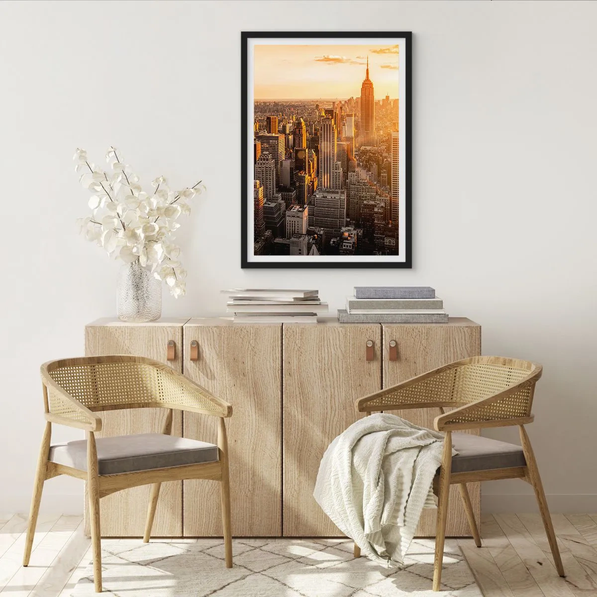 Poster in black frame - Manhattan skyline at sunset from the Empire State Building - 50x70cm - Growing in the Sun - Modern wall decoration for the living room and bedroom ARTTOR