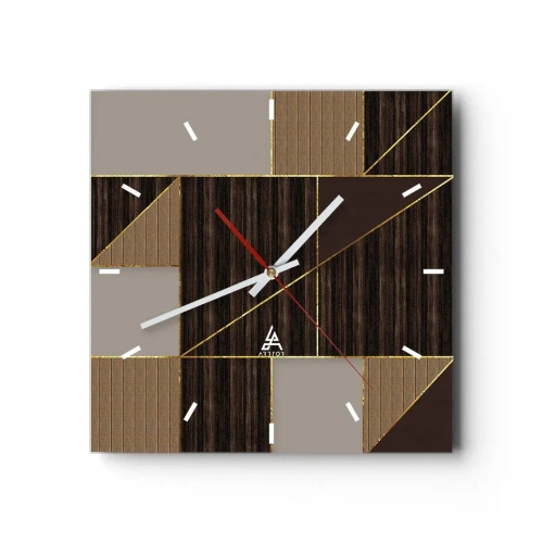 Wall clock - Clock on glass - Mosaic of Brown and Gold - 30x30 cm
