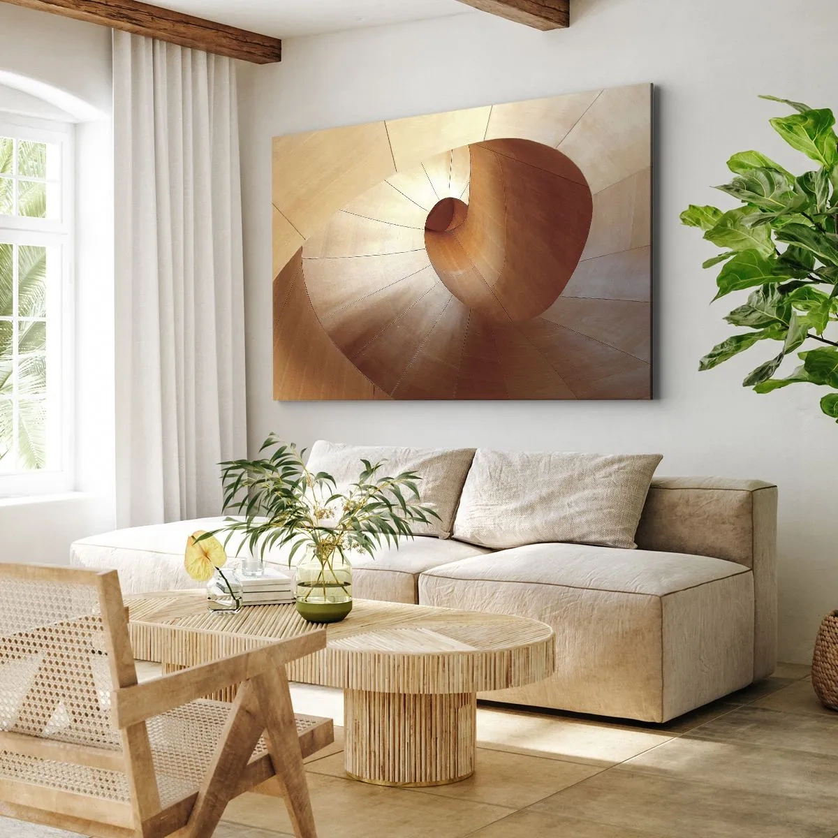 Canvas picture - Abstract spiral in shades of wood and light brown - 70x50cm - Architectural Serpentine - Modern wall decoration for the living room and bedroom ARTTOR