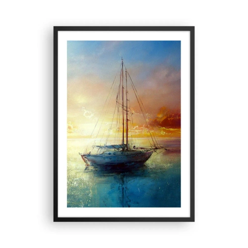 Poster in black frame - A yacht on a calm sea at sunset - 50x70cm - In a Golden Bay - Modern wall decoration for the living room and bedroom ARTTOR
