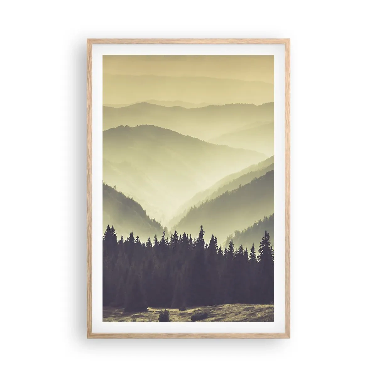 Poster in light oak frame - In a Faraway Land, Past the Mountains - 61x91 cm