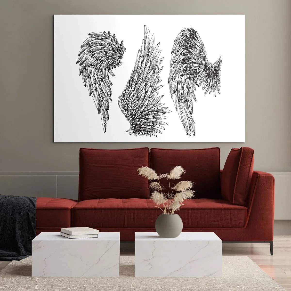 Glass picture - Angel wings in artistic black and white graphics - 70x50cm - You Can Be an Angel - Modern wall decoration for the living room and bedroom ARTTOR