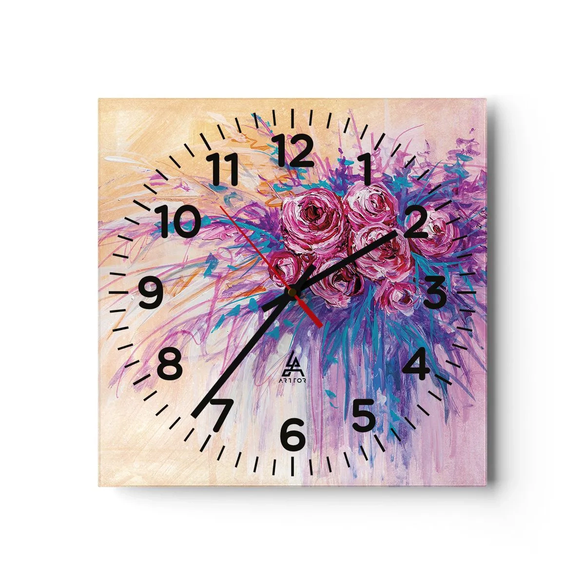Wall clock - Clock on glass - Rose Fountain - 40x40 cm