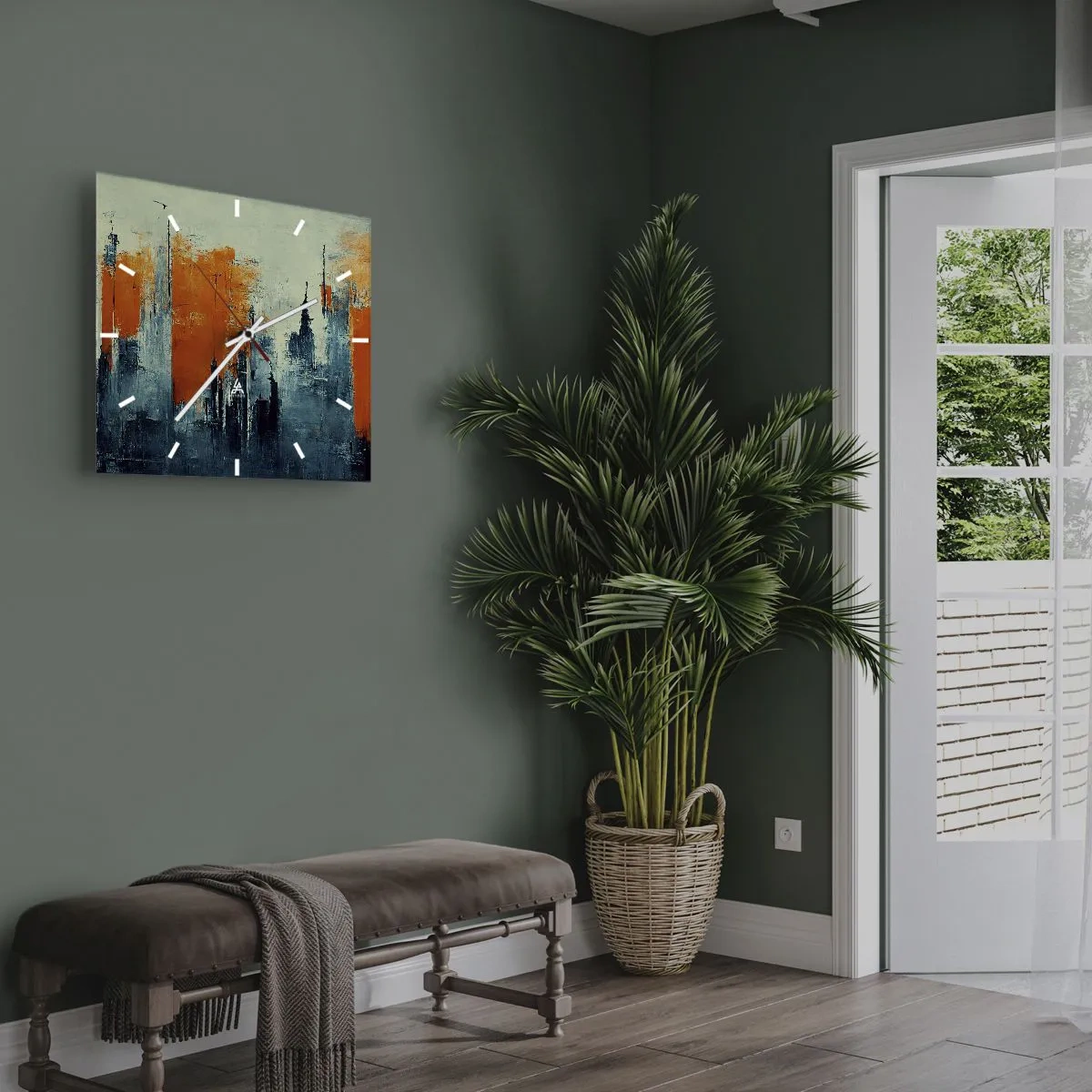 Wall clock - Clock on glass - Modern Landscape - 40x40 cm