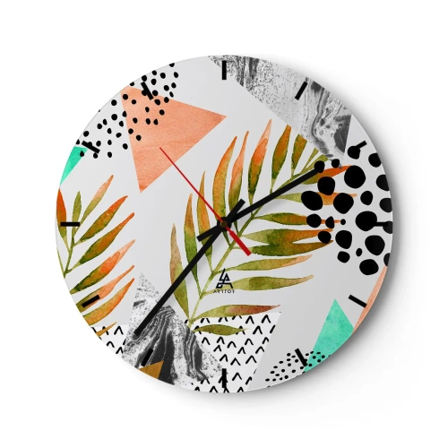 Wall clock - Clock on glass - Decorated with a Palm Leaf - 40x40 cm