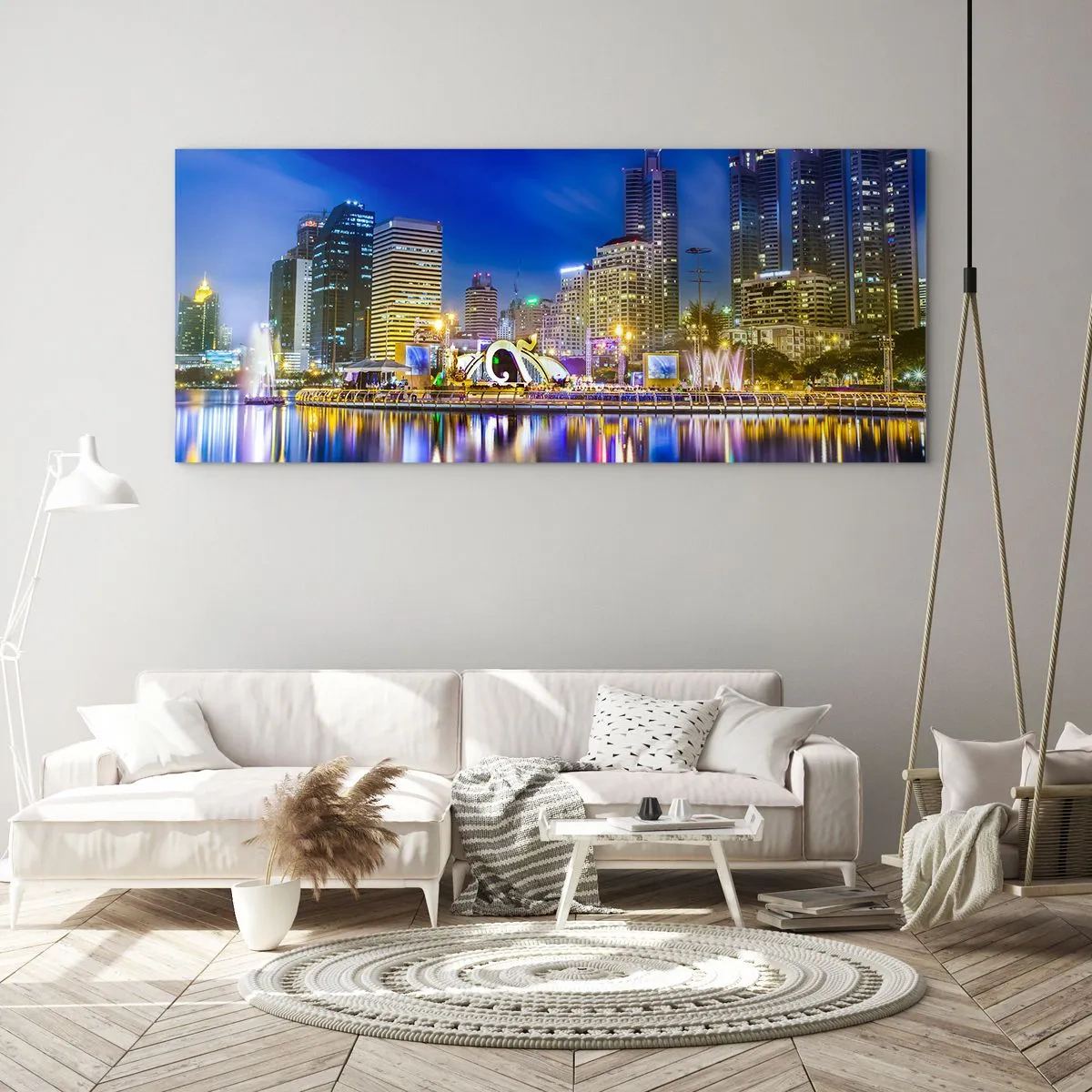 Glass picture - Rainbow Night of a Metropolis - 90x30 cm