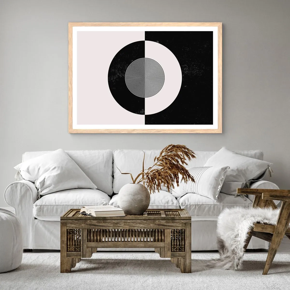 Poster in light oak frame - Harmony in Black and White - 50x40 cm
