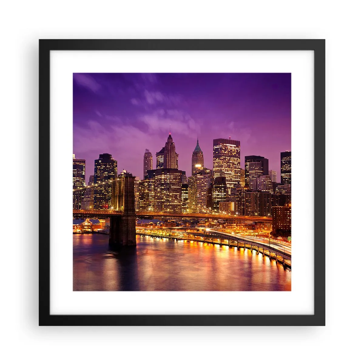 Poster in black frame - Violet and Gold Manhattan - 40x40 cm