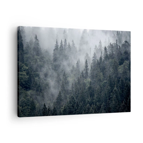 Canvas picture - Misty coniferous forest in shades of gray and green - 70x50cm - Forest World - Modern wall decoration for the living room and bedroom ARTTOR